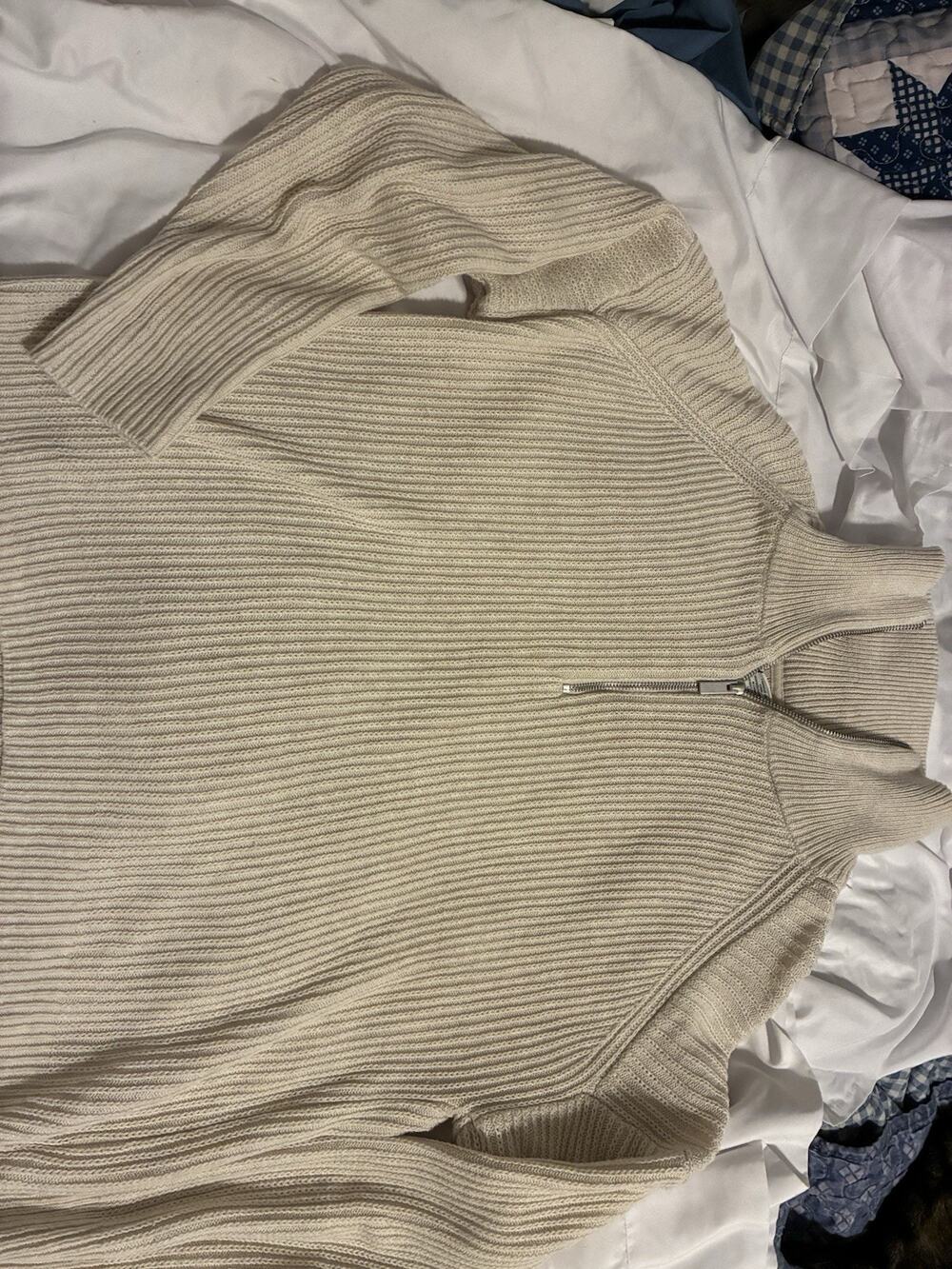 Rachel Zoe Half Zip Knit Collared Pullover Sweater XL Ivory